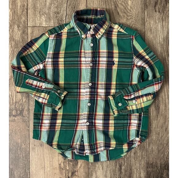 Ralph Lauren Boys 4T Plaid Flannel Button Down Long Sleeve Shirt Green Designer - Picture 2 of 11